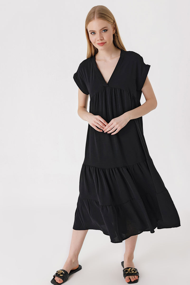 BGD Women V-Neck Ruffled Dress - Black - Avondale