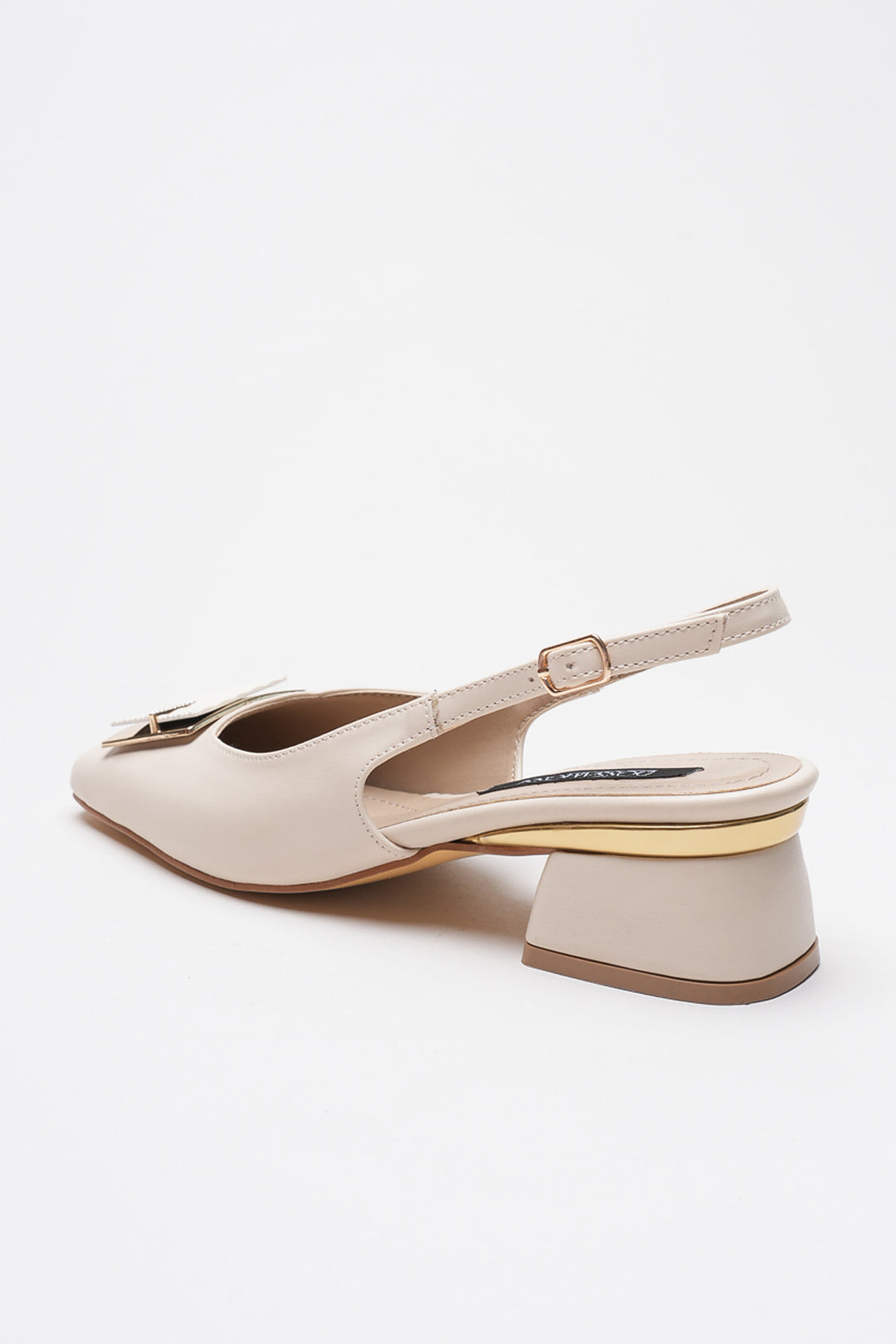DSM Low Heel Women's Shoe with Square Buckle Detail and Proset Cream Leather - Clarksville
