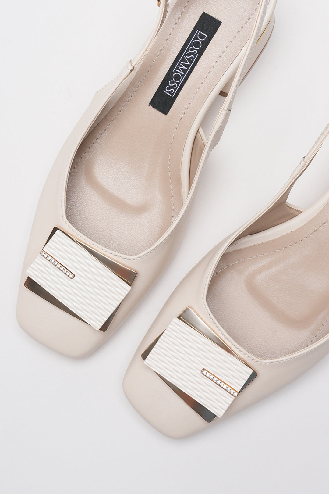 DSM Low Heel Women's Shoe with Square Buckle Detail and Proset Cream Leather - Clarksville