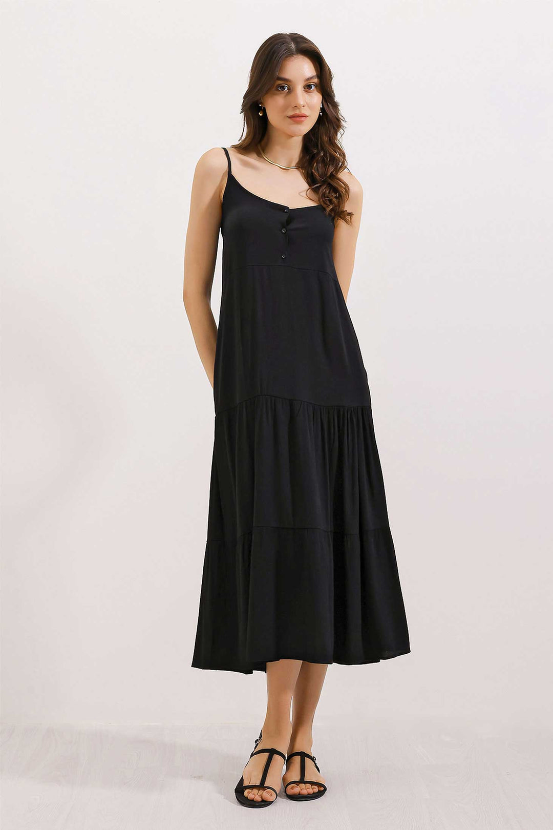 BGD Women Strappy Midi Dress - Black - Vancouver