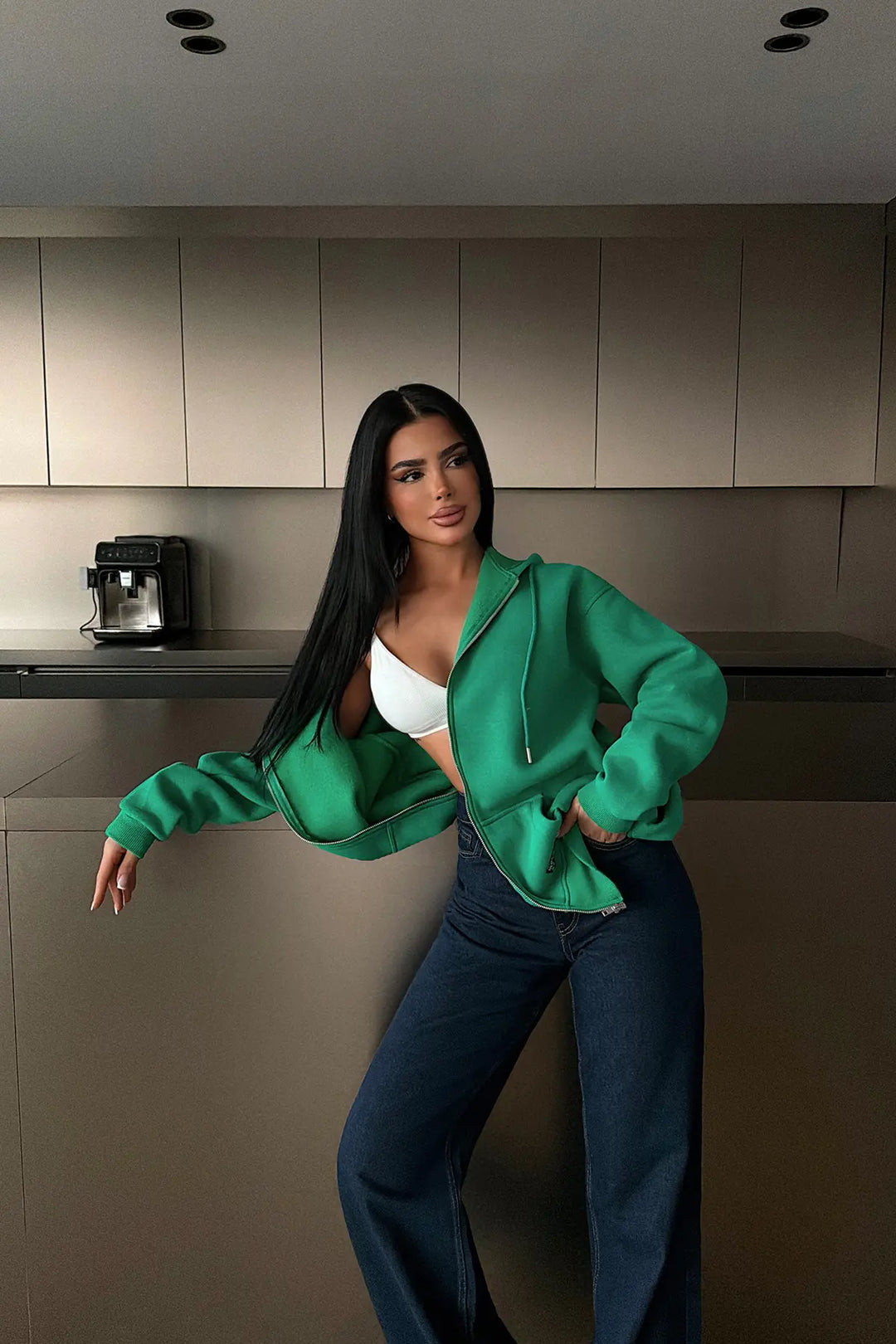 EYY Women Green Medias Hooded Cardigan - Leer