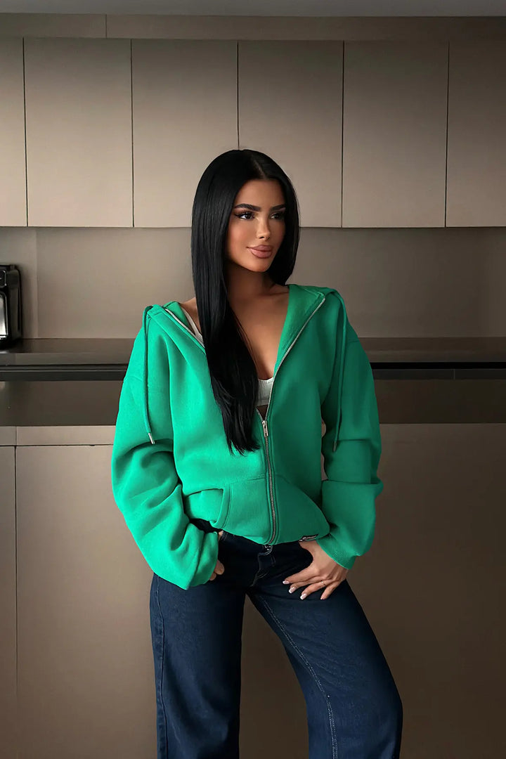 EYY Women Green Medias Hooded Cardigan - Leer