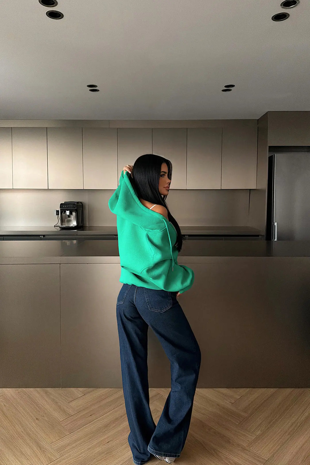 EYY Women Green Medias Hooded Cardigan - Leer