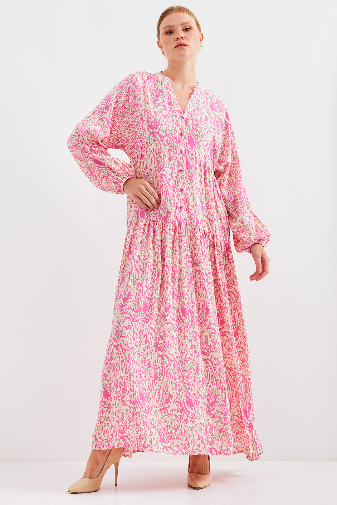 BGD Women Woman Patterned Pink Viscose Hijab Dress 2423 - Sankt Pölten