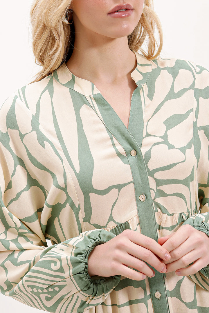 BGD Women Authentic Patterned Hijab Dress - Olive Green - Brugherio