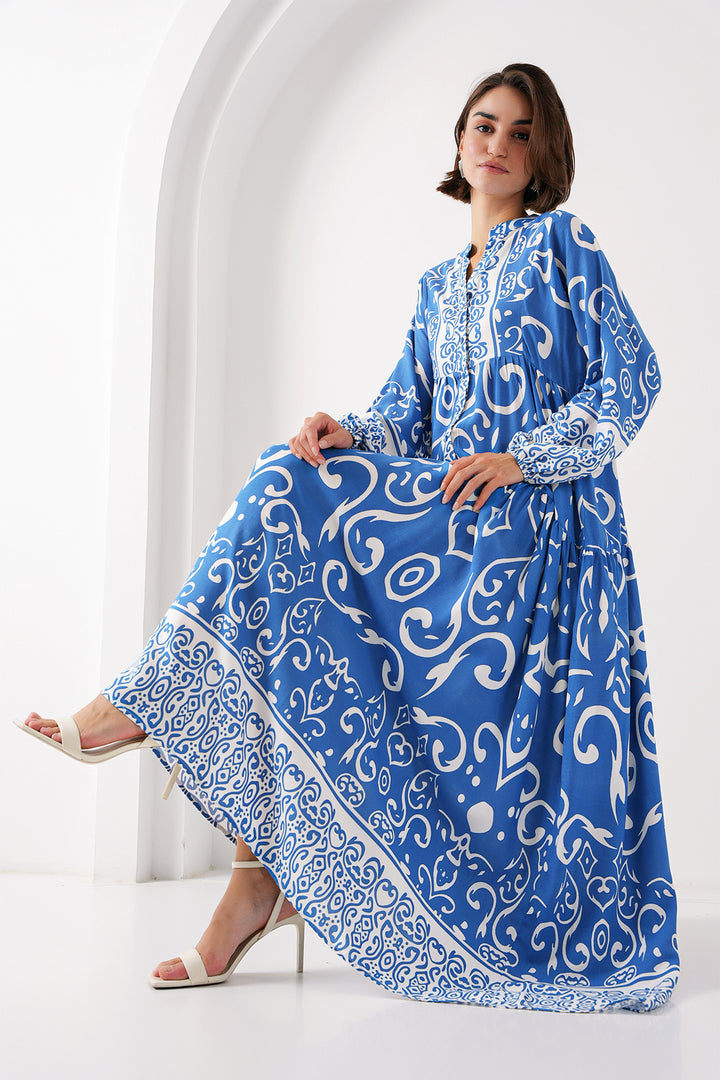 BGD Women Authentic Patterned Hijab Dress - B. Indigo - Morgantown