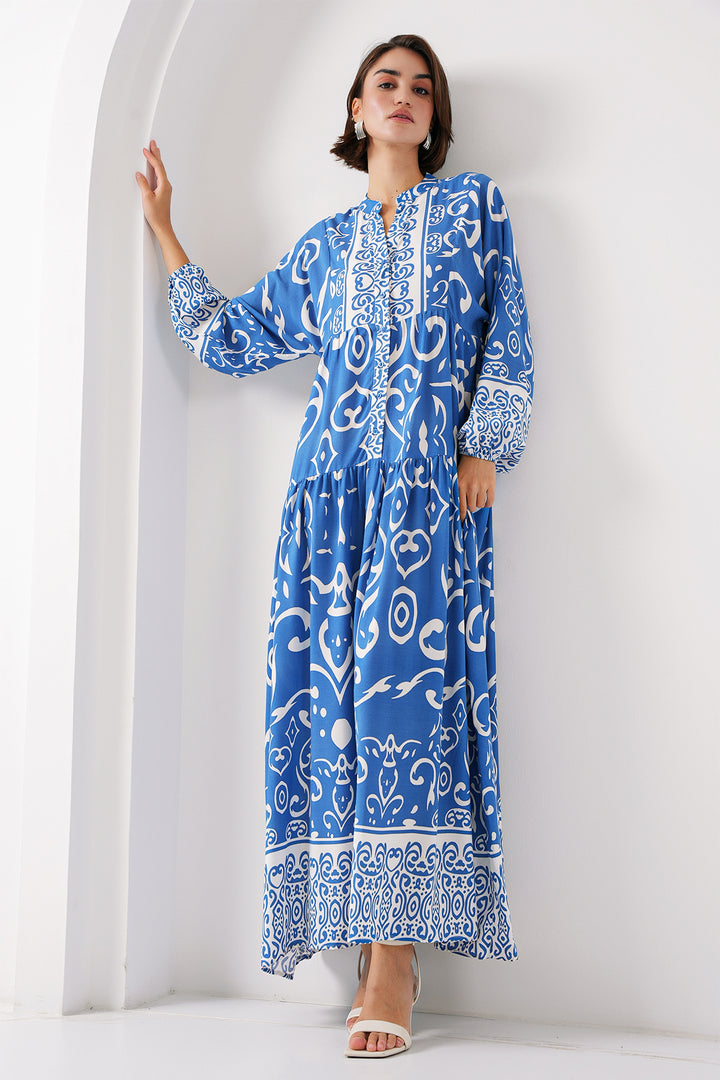 BGD Women Authentic Patterned Hijab Dress - B. Indigo - Morgantown