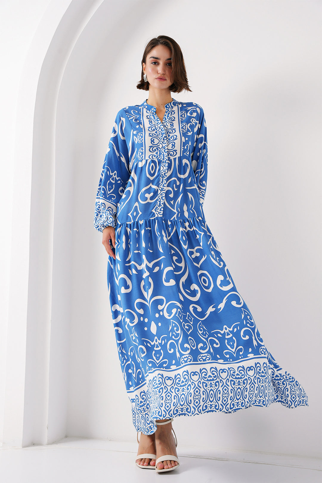 BGD Women Authentic Patterned Hijab Dress - B. Indigo - Morgantown