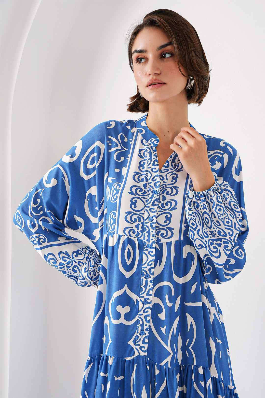 BGD Women Authentic Patterned Hijab Dress - B. Indigo - Morgantown