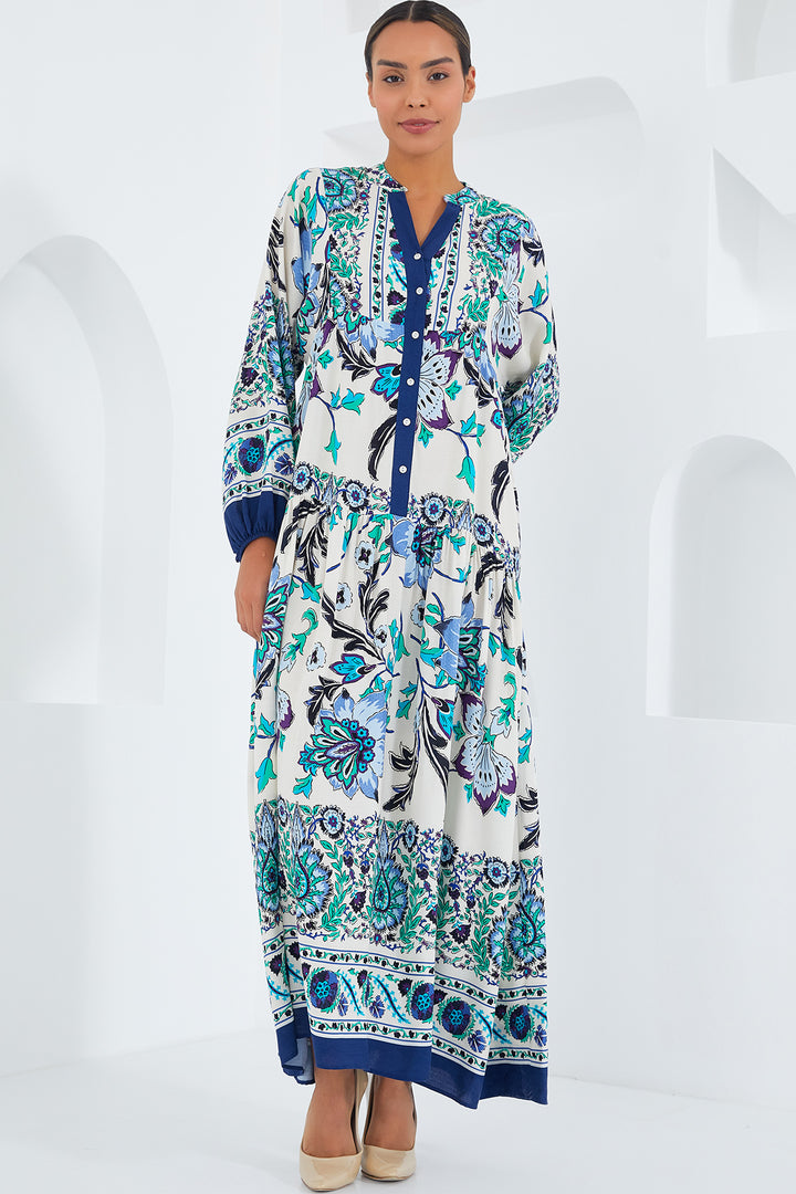 BGD Women Woman Navy Green Viscose Hijab Dress 2423 - Avondale