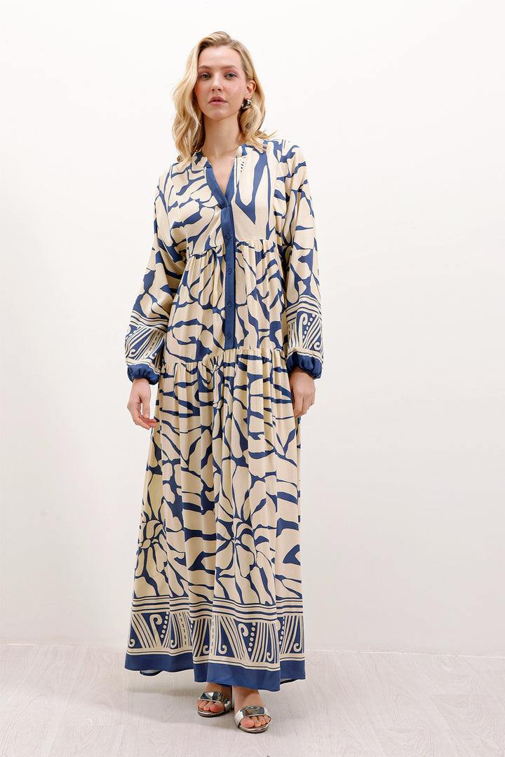 BGD Women Authentic Patterned Hijab Dress - C. Indigo - Hilversum
