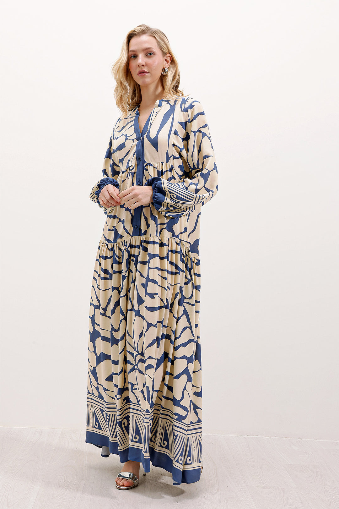 BGD Women Authentic Patterned Hijab Dress - C. Indigo - Hilversum