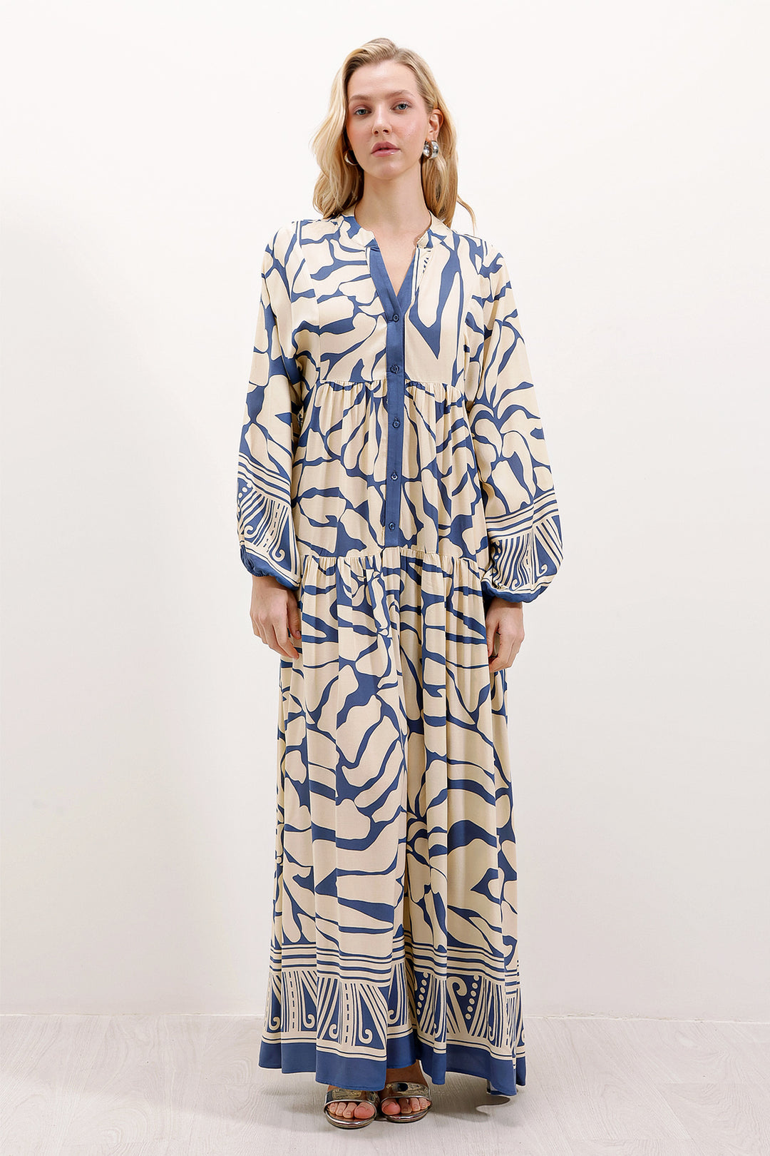 BGD Women Authentic Patterned Hijab Dress - C. Indigo - Hilversum