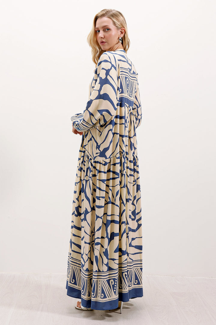 BGD Women Authentic Patterned Hijab Dress - C. Indigo - Hilversum