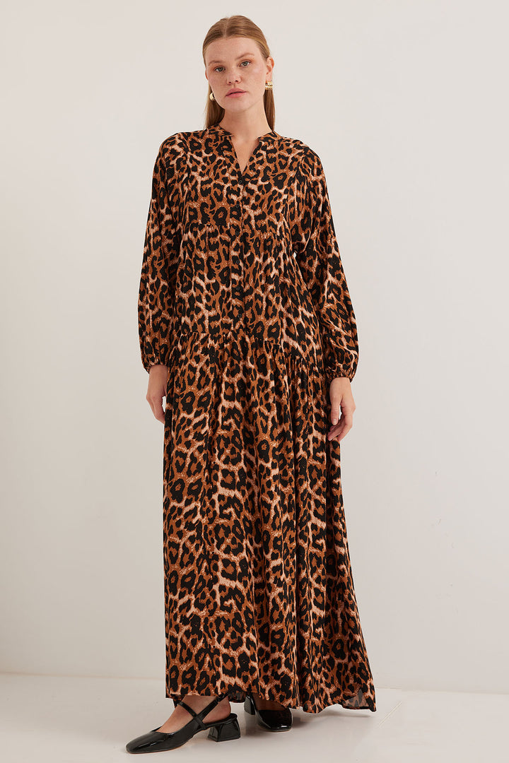 BGD Women Woman Brown Beige Viscose Hijab Dress 2423 - Moncton