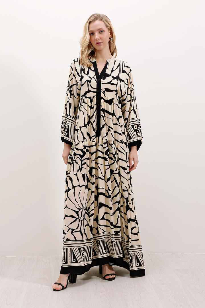 BGD Women Authentic Patterned Hijab Dress - Charcoal Black - Soledad de Graciano Sánchez