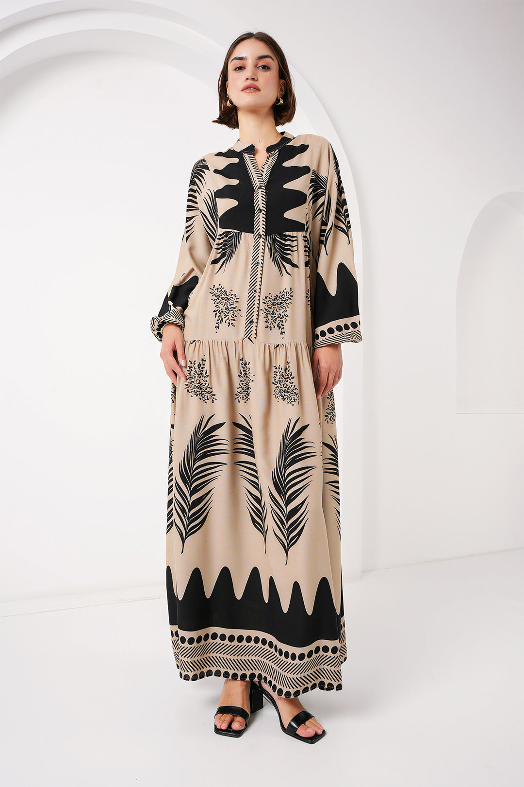 BGD Women Authentic Patterned Hijab Dress - Color: Mink - Horad Zhodzina