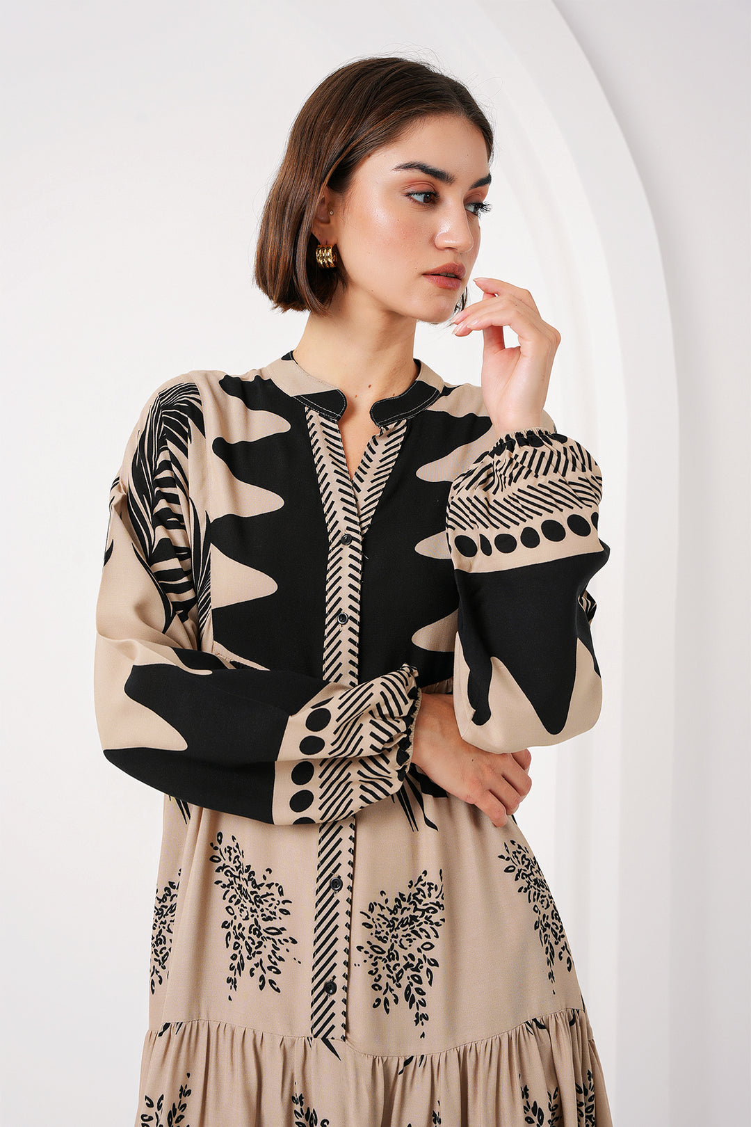 BGD Women Authentic Patterned Hijab Dress - Color: Mink - Horad Zhodzina