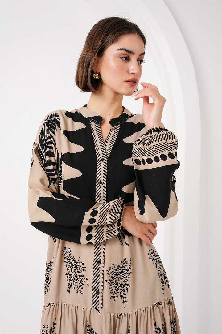 BGD Women Authentic Patterned Hijab Dress - Color: Mink - Horad Zhodzina