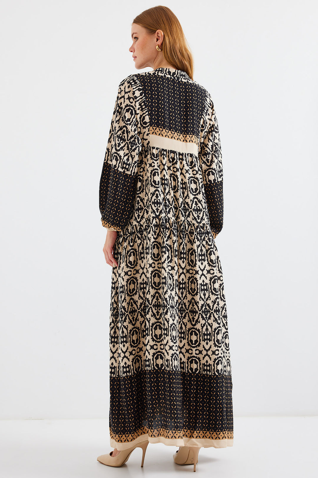 BGD Women Woman Black Beige Patterned Viscose Hijab Dress 2423 - Avondale