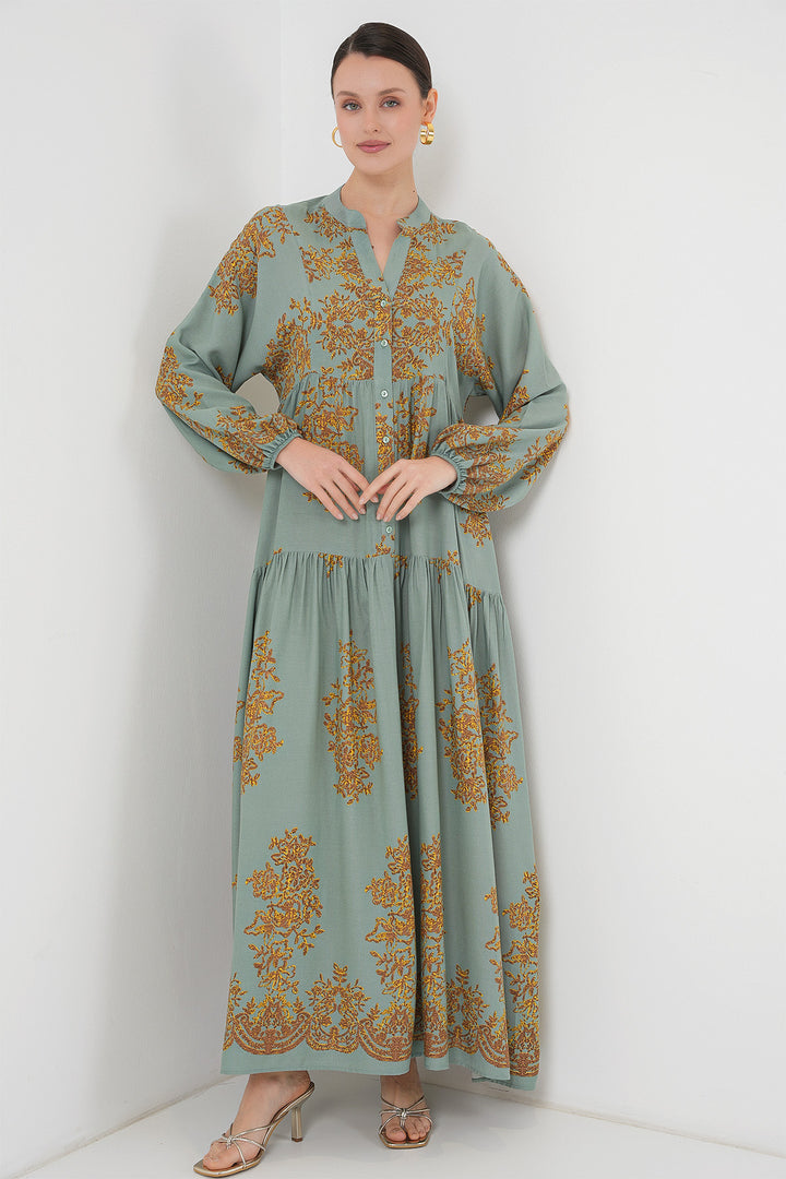 BGD Women Mint Gold Patterned Hijab Dress 2423 - Irpin
