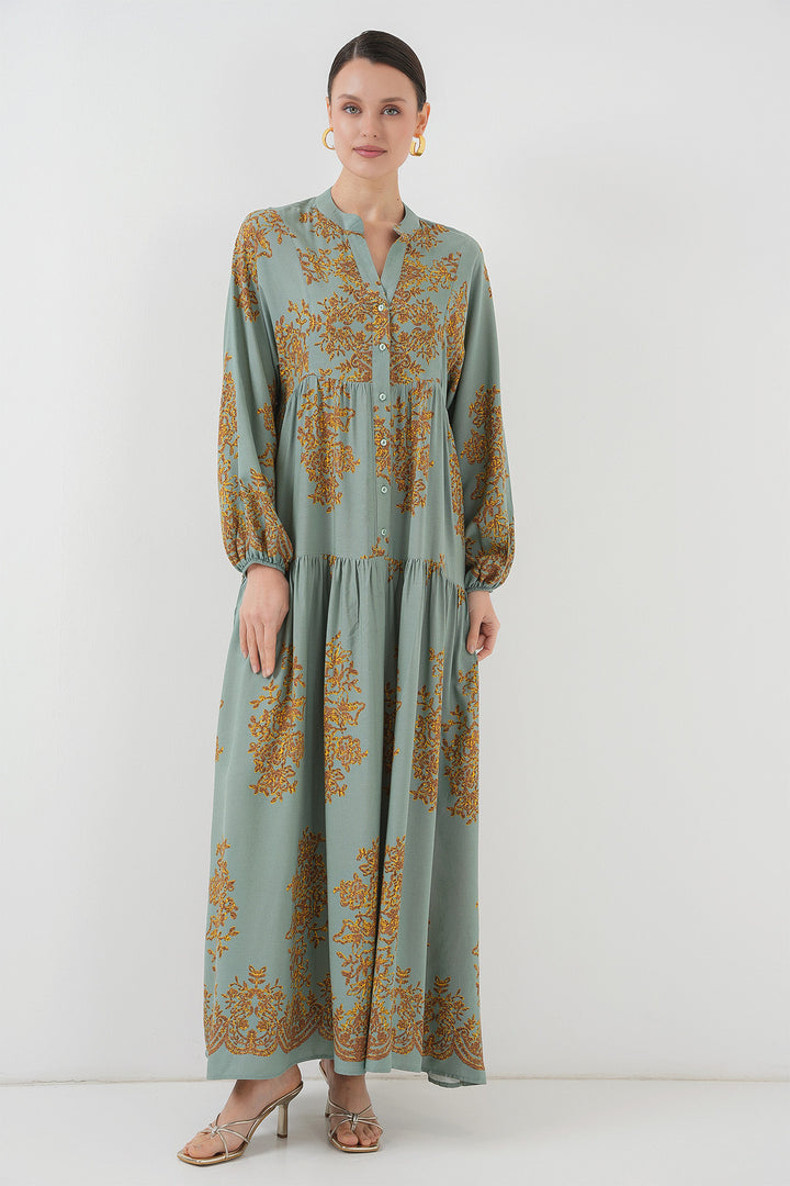 BGD Women Mint Gold Patterned Hijab Dress 2423 - Irpin