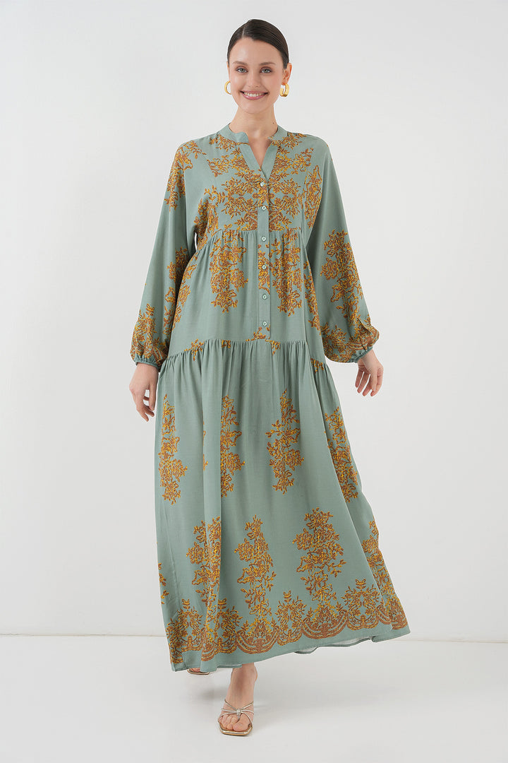 BGD Women Mint Gold Patterned Hijab Dress 2423 - Irpin