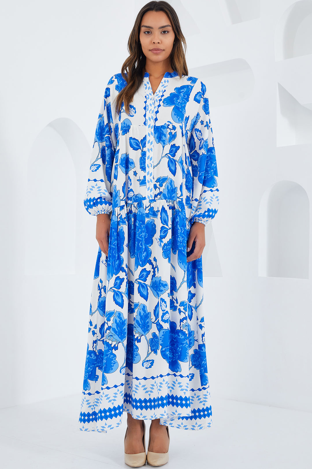 BGD Women Woman Saks White Viscose Hijab Dress 2423 - Toledo