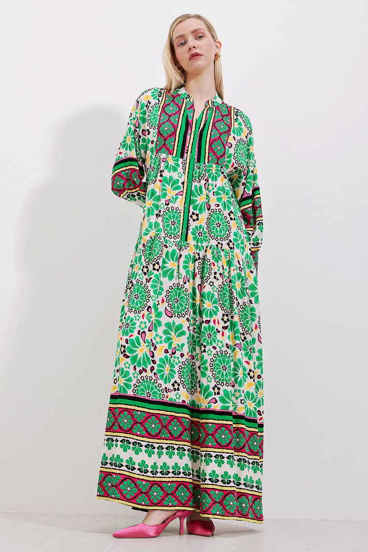 BGD Women Authentic Patterned Dress - Dark Green - Avondale