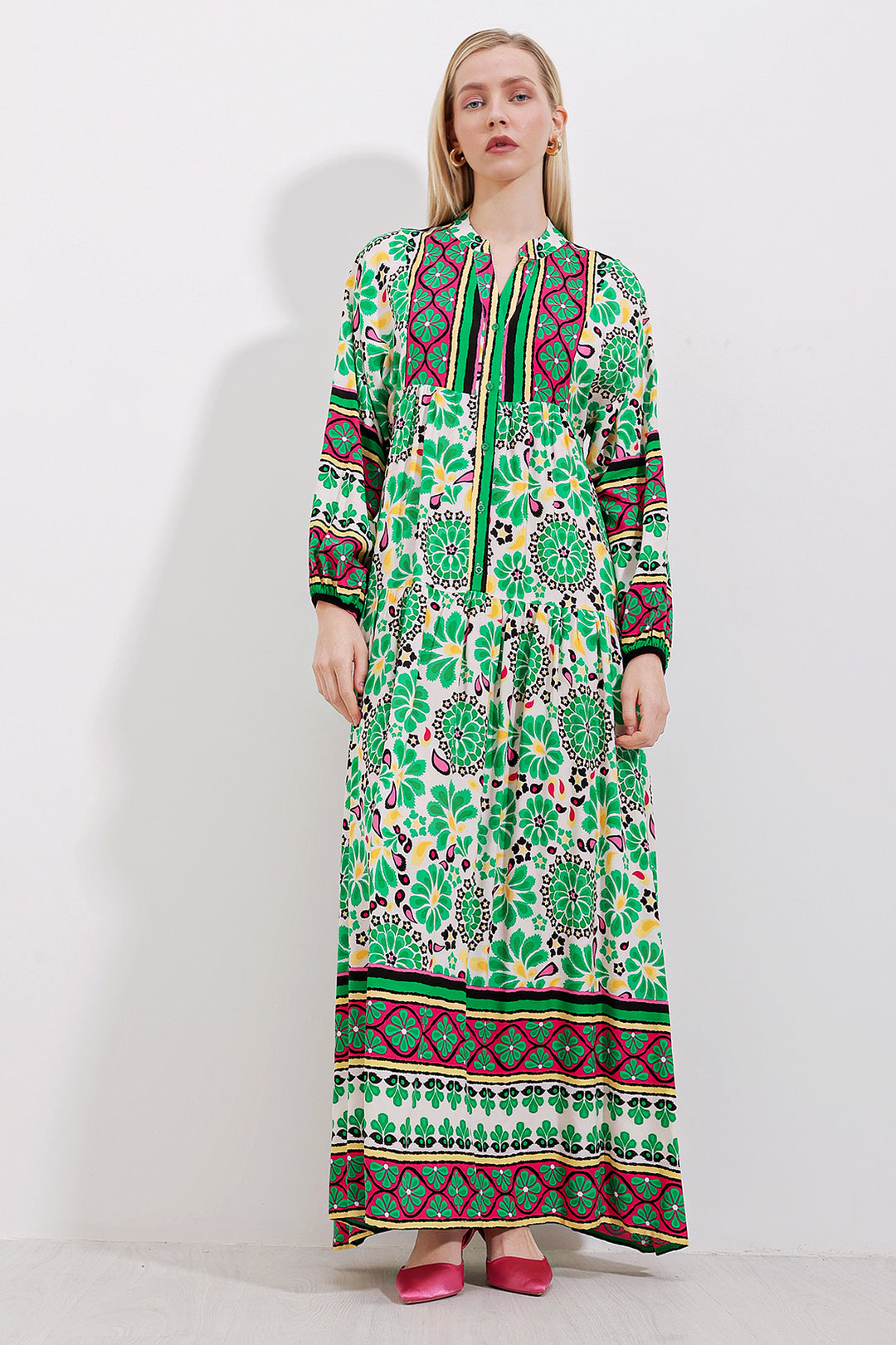 BGD Women Authentic Patterned Dress - Dark Green - Avondale
