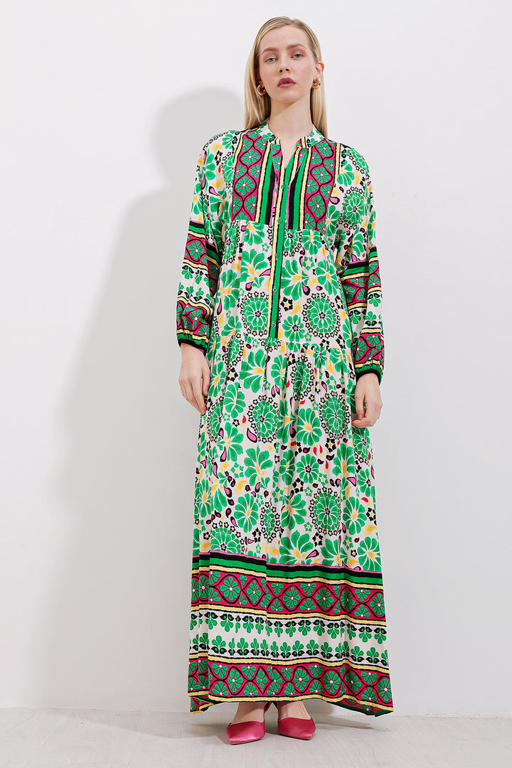 BGD Women Authentic Patterned Dress - Dark Green - Avondale