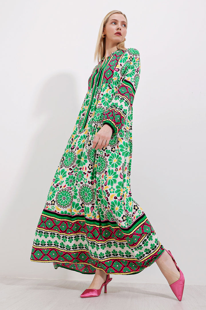 BGD Women Authentic Patterned Dress - Dark Green - Avondale