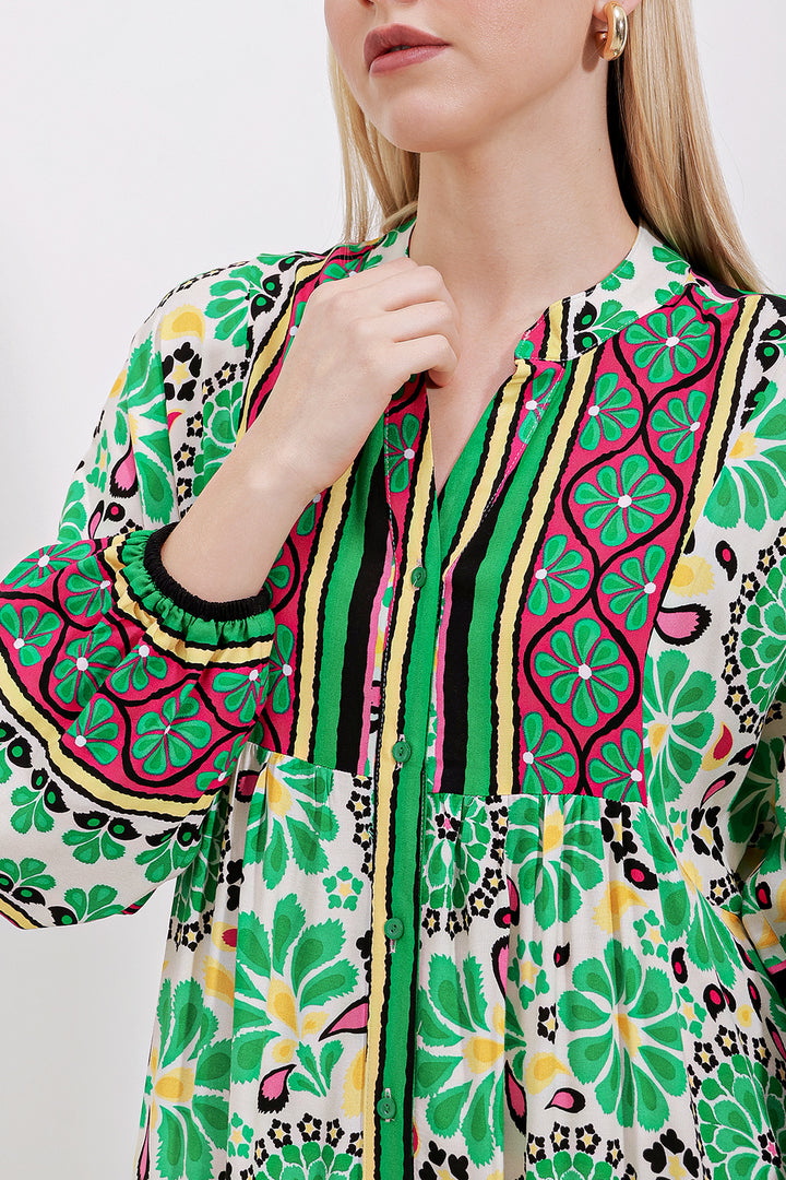 BGD Women Authentic Patterned Dress - Dark Green - Avondale