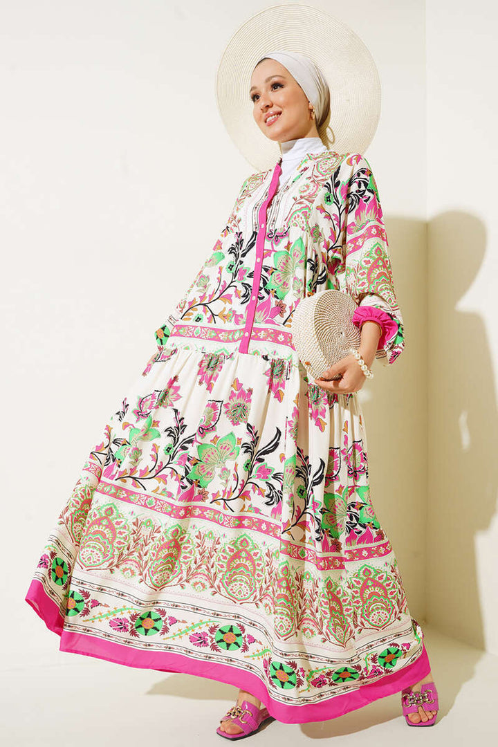 BGD Women Authentic Patterned Hijab Dress - Fuchsia - Maarssen