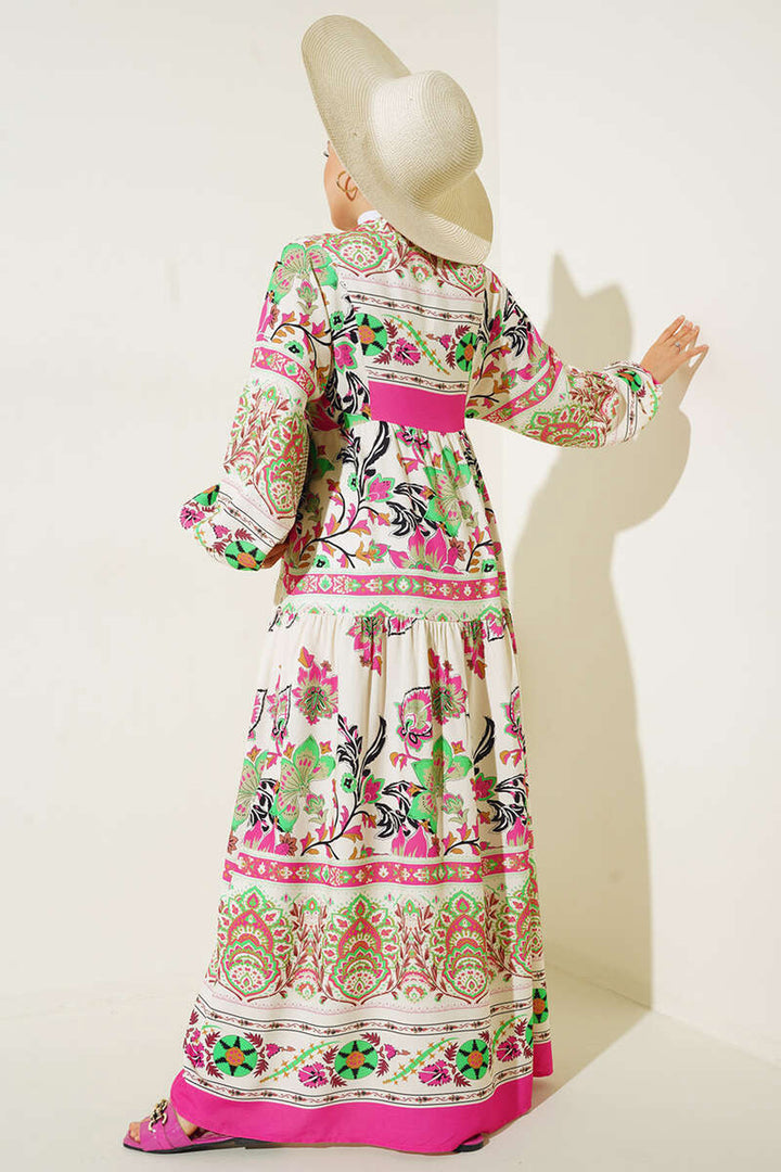 BGD Women Authentic Patterned Hijab Dress - Fuchsia - Maarssen