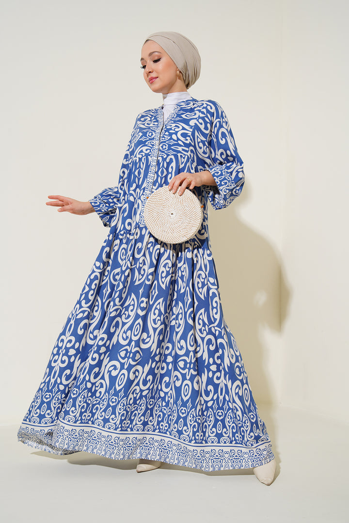 BGD Women Authentic Patterned Dress - Indigo - Slobozia