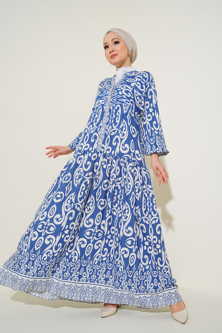 BGD Women Authentic Patterned Dress - Indigo - Slobozia