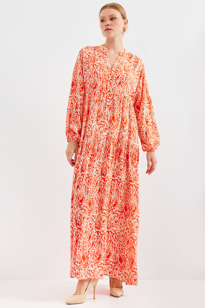 BGD Women Woman Patterned Orange Viscose Hijab Dress 2423 - Avondale