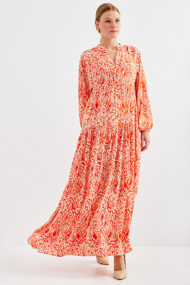 BGD Women Woman Patterned Orange Viscose Hijab Dress 2423 - Avondale