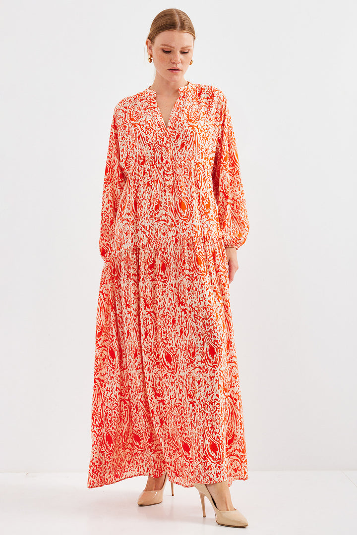 BGD Women Woman Patterned Orange Viscose Hijab Dress 2423 - Avondale