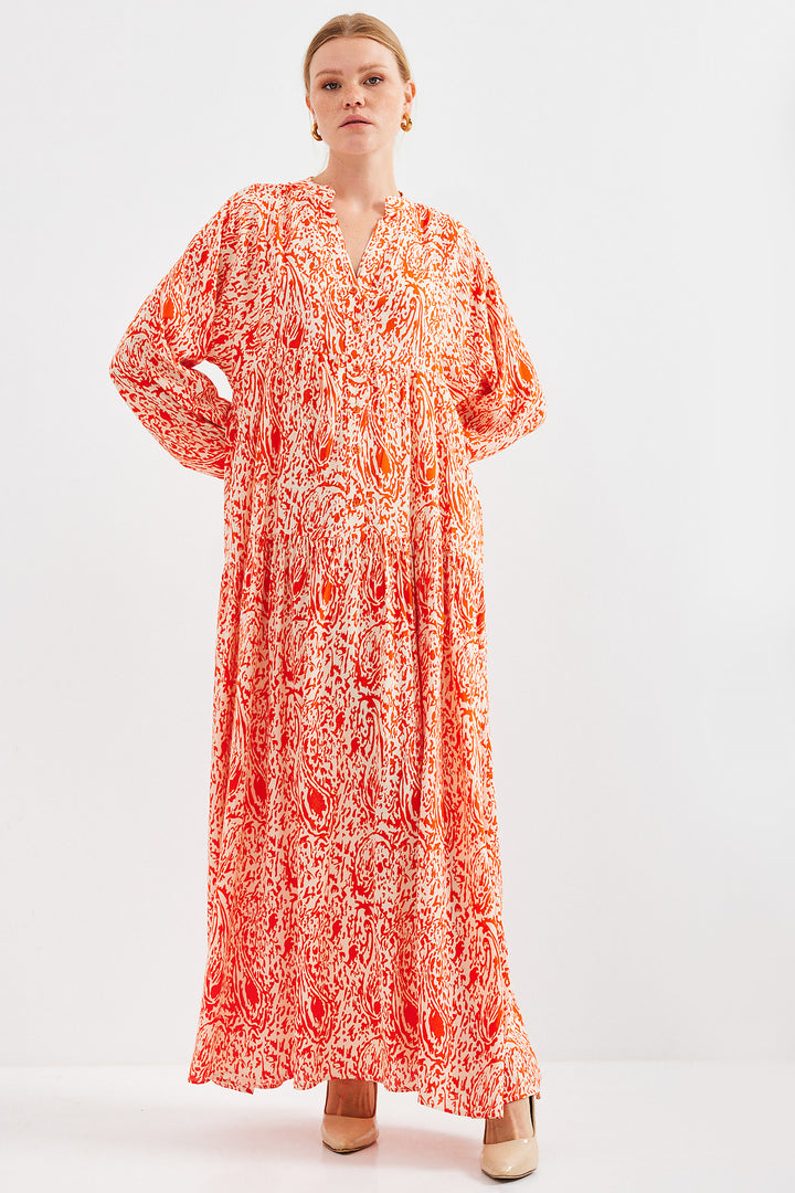 BGD Women Woman Patterned Orange Viscose Hijab Dress 2423 - Avondale