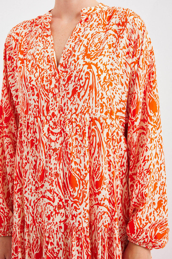 BGD Women Woman Patterned Orange Viscose Hijab Dress 2423 - Avondale