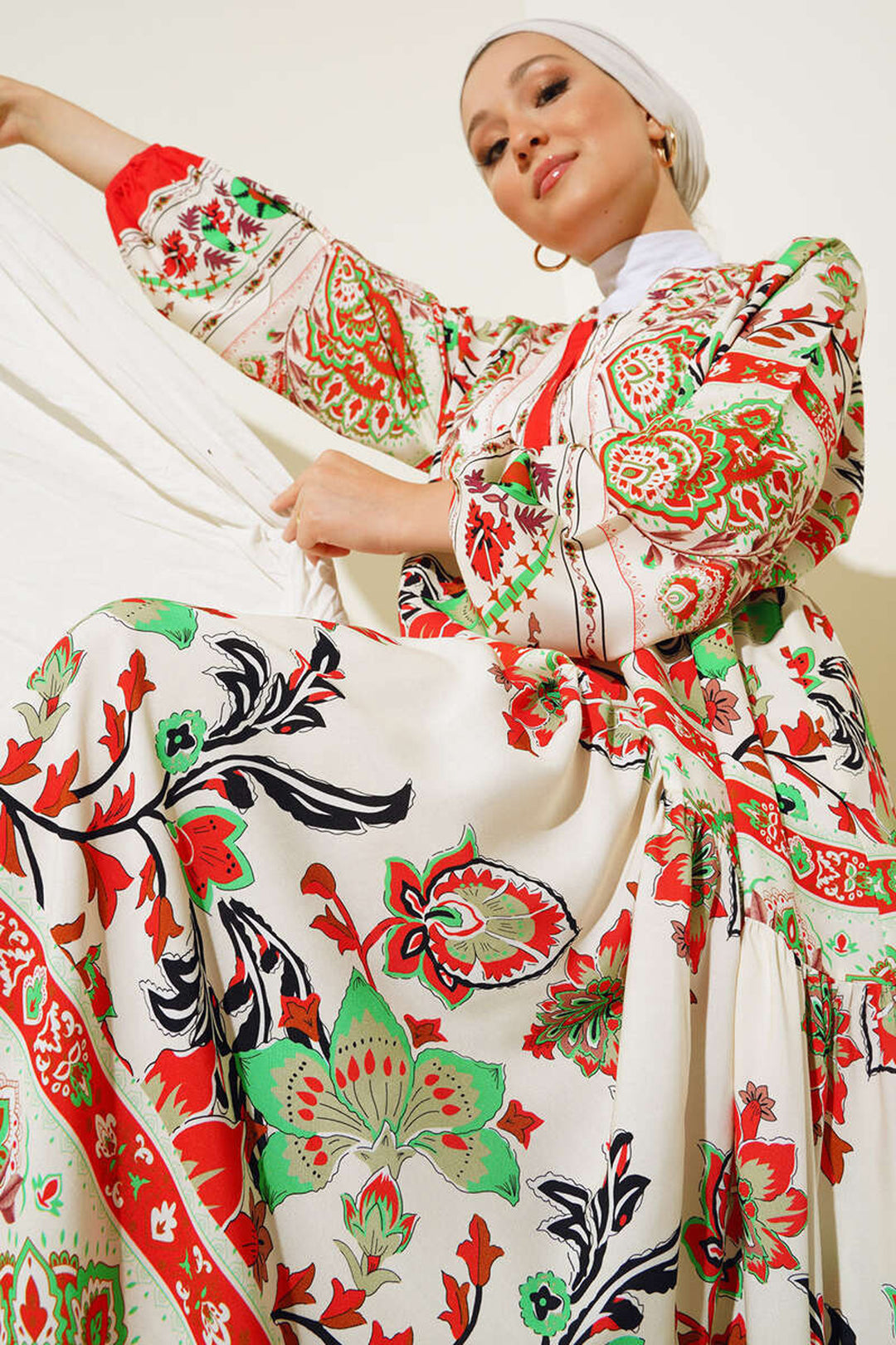 BGD Women Authentic Patterned Hijab Dress - Red - Cantù