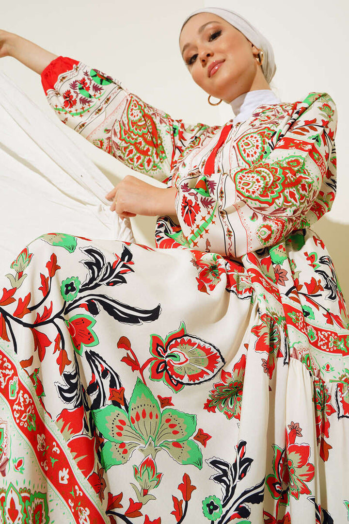 BGD Women Authentic Patterned Hijab Dress - Red - Cantù