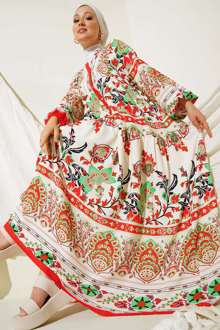 BGD Women Authentic Patterned Hijab Dress - Red - Cantù