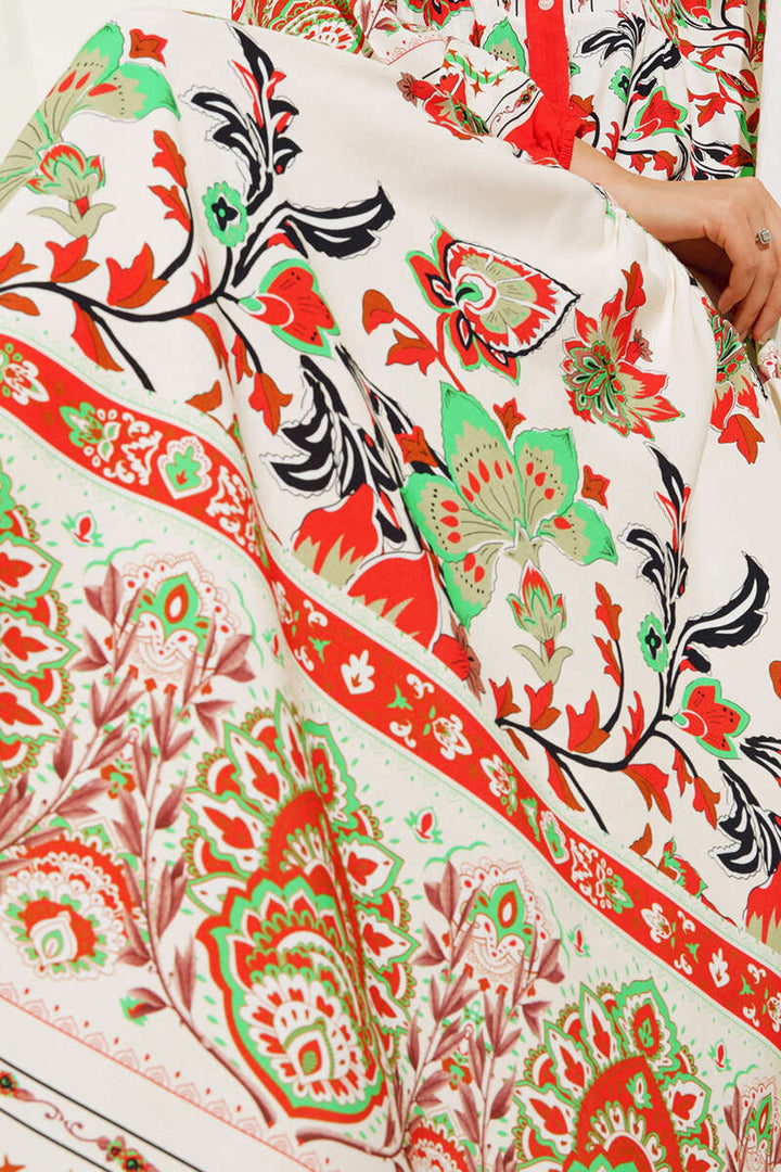 BGD Women Authentic Patterned Hijab Dress - Red - Cantù