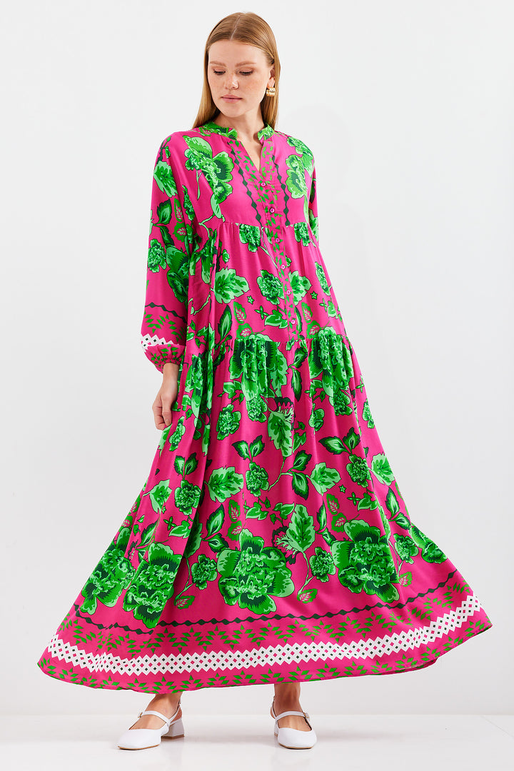 BGD Women Woman Dark Pink Green Viscose Hijab Dress 2423 - Jefferson City