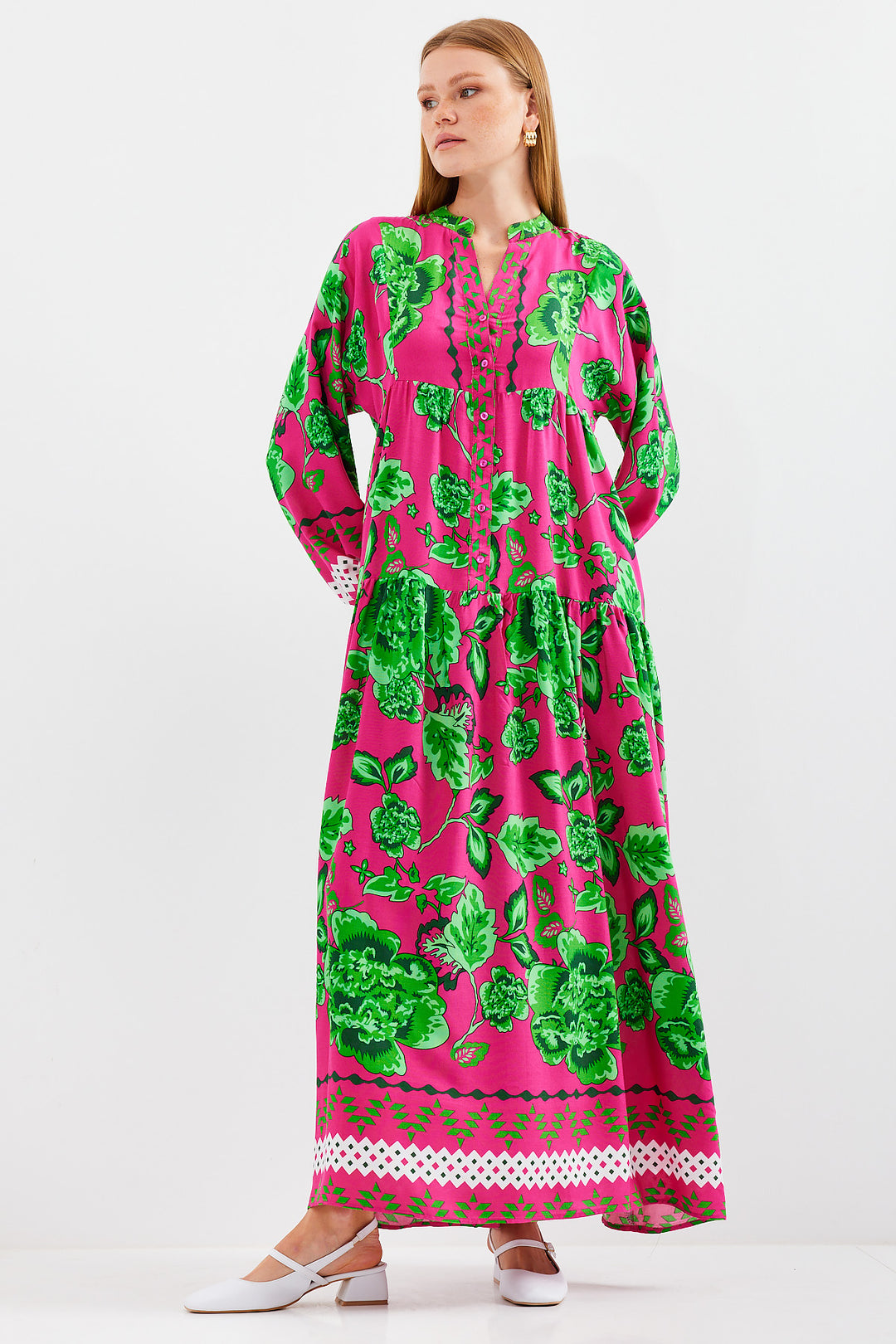 BGD Women Woman Dark Pink Green Viscose Hijab Dress 2423 - Jefferson City