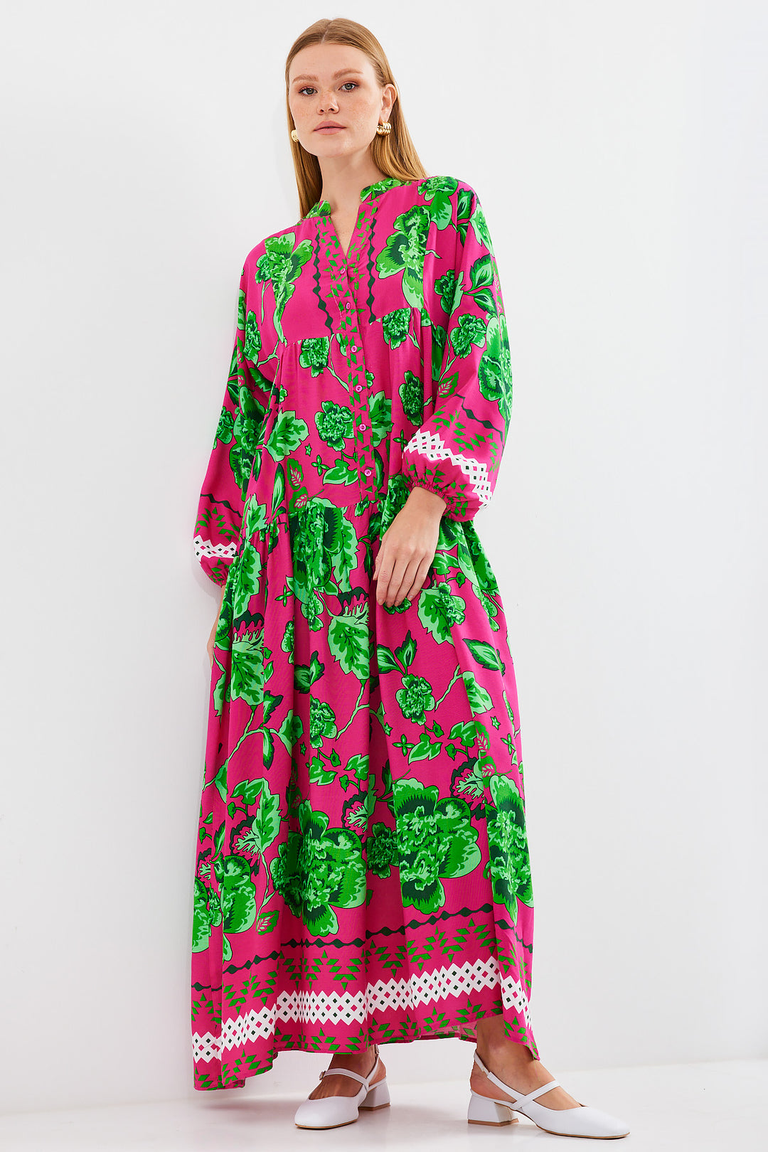 BGD Women Woman Dark Pink Green Viscose Hijab Dress 2423 - Jefferson City