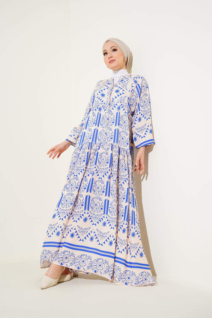 BGD Women Authentic Patterned Hijab Dress - Cream - Feltham